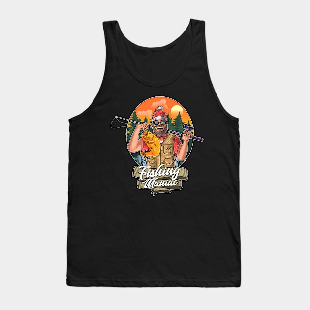 fishing maniac illustration Tank Top by Mako Design 